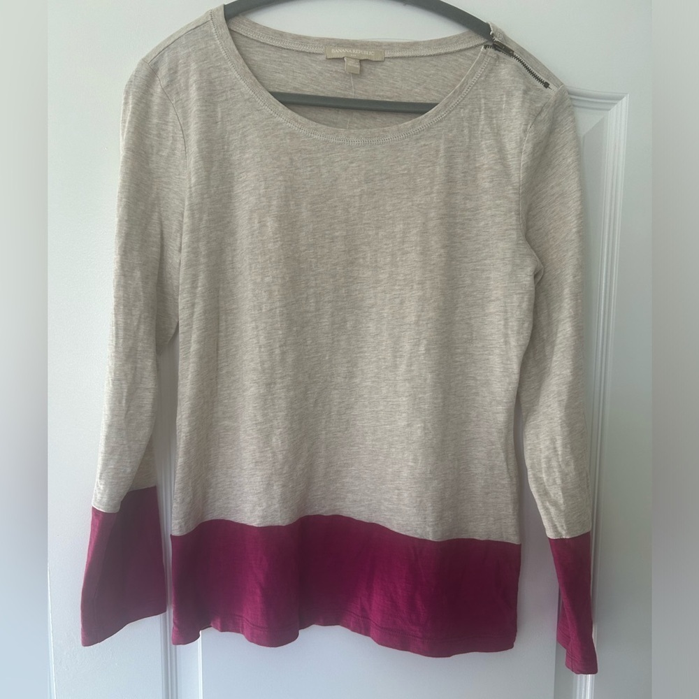 NWT Banana Republic Women’s Shoulder Zip Color Block Long Sleeve Shirt